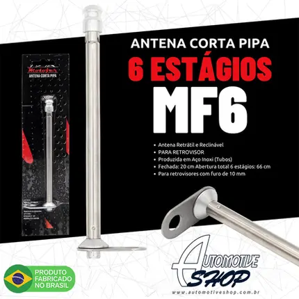 Antena Corta Pipa Moto Retrátil Retrovisor Aço Inox Pta MF6
