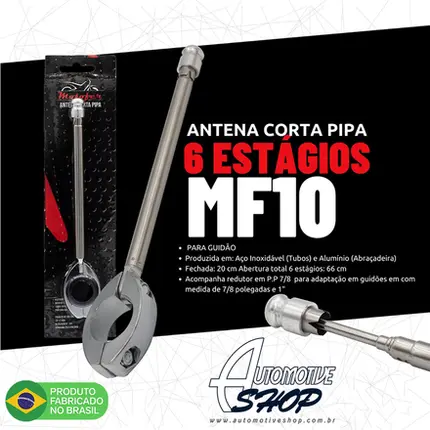 Antena Corta Pipa Moto Retrátil Guidao Aço Inox 7/8 Pta MF10