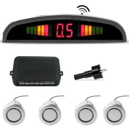 Sensor Estac Re Visor Led Meia Lua 4pts Aviso Sonoro Prata