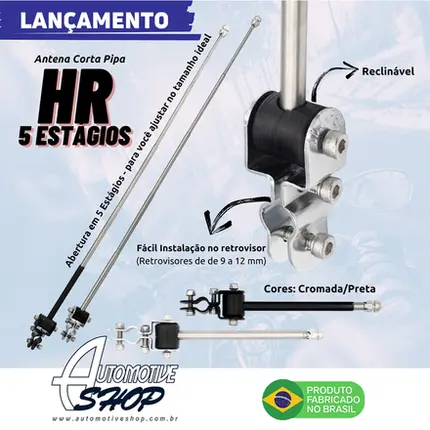 Antena Corta Pipa Moto Retrátil Retrovisor Inox 9/12Pta HRC6