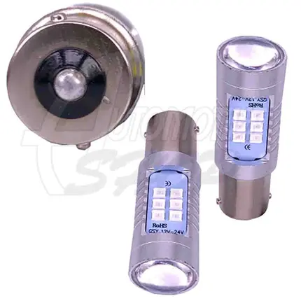 Lâmpada 1156 P21/5W 12/24v Um Polo 21 Leds Pro Ambar Laranja