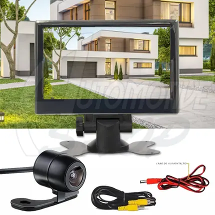 Tela LCD 7" + Camera Ré Digital TFT 12V 2x Entradas RCA Cor