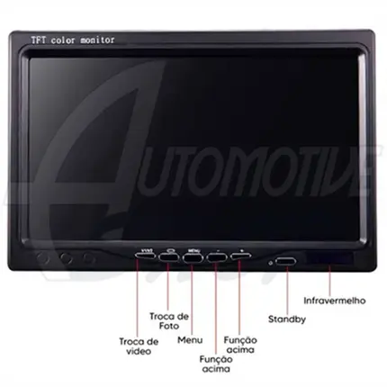 Tela LCD 7" + Camera Ré Digital TFT 12V 2x Entradas RCA Cor