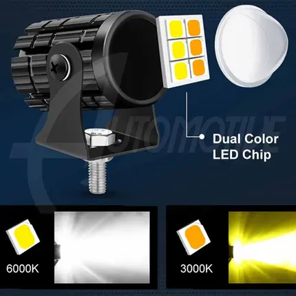 Farol Aux Milha Projector Moto Amarelo Branco 10mil lumens