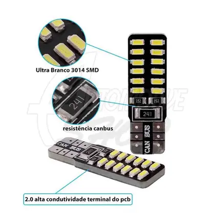 Lampada Pingo T10 5w 24 Leds SMD PLACA Super Bco CAMBUS Un